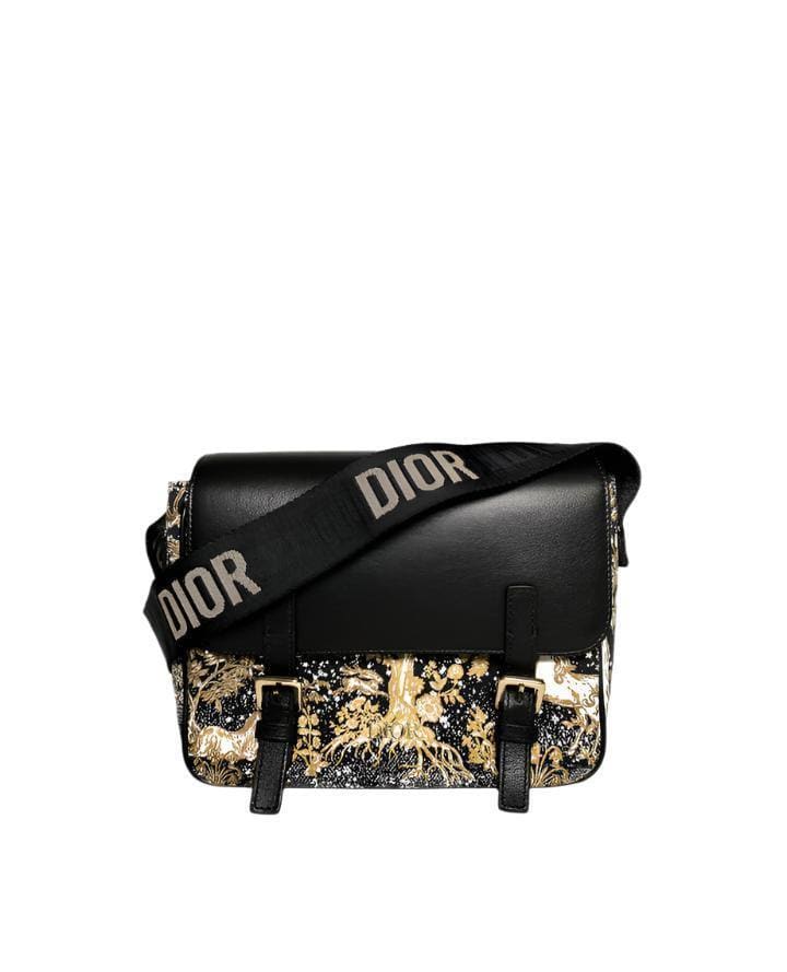 Dior Messenger Bag Regular Dior Messenger Bag Black calfskin, cotton canvas and linen with gold Magica print | Banlieue91