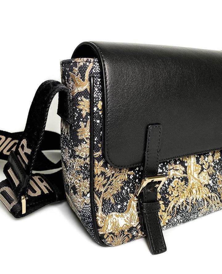 Dior Messenger Bag Regular Dior Messenger Bag Black calfskin, cotton canvas and linen with gold Magica print | Banlieue91