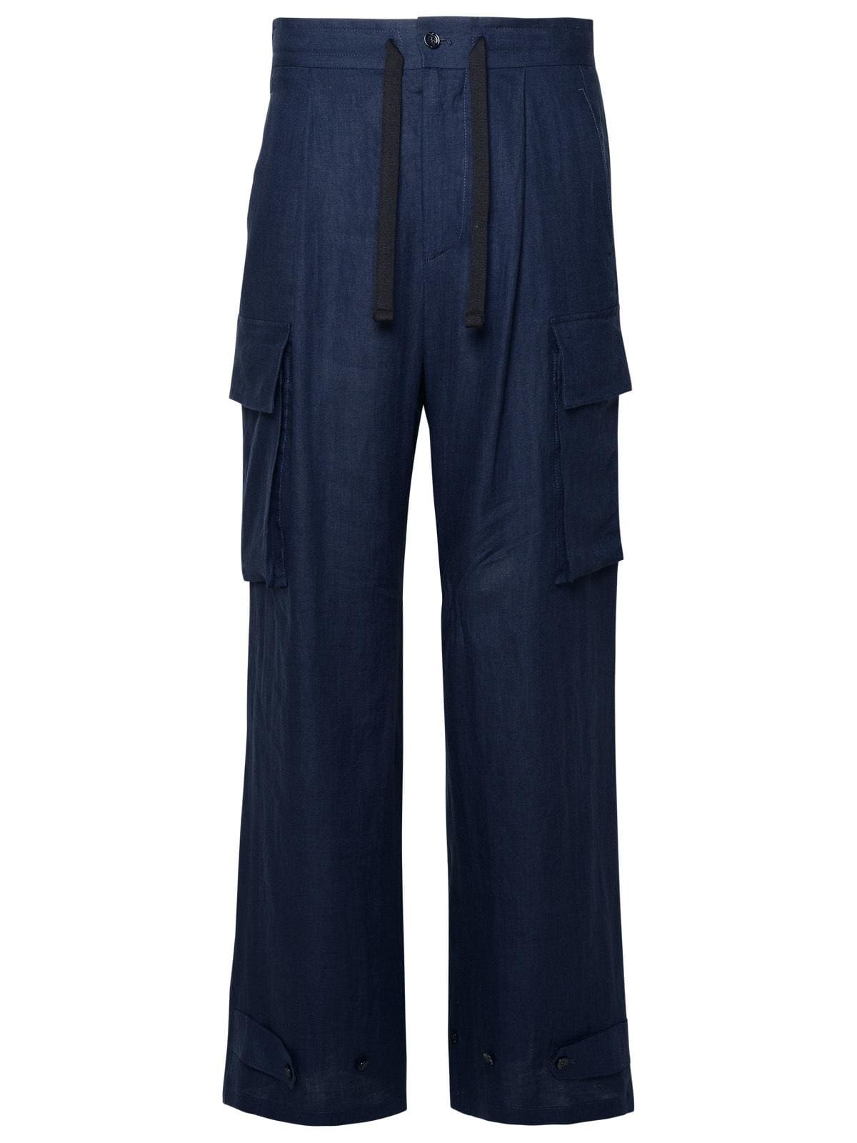 Dolce & Gabbana Blue Linen Cargo Pants | Banlieue91