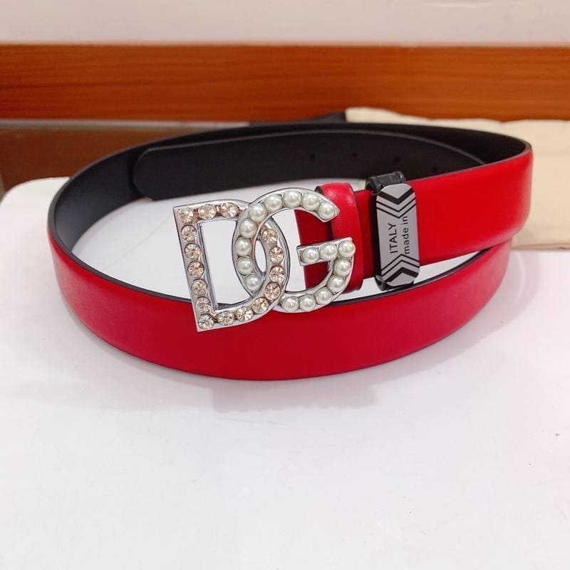 Dolce Gabbana Calfskin belt with bejeweled DG logo 'Red' | Banlieue91