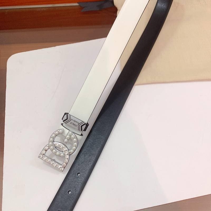 Dolce Gabbana Calfskin belt with bejeweled DG logo 'White' | Banlieue91