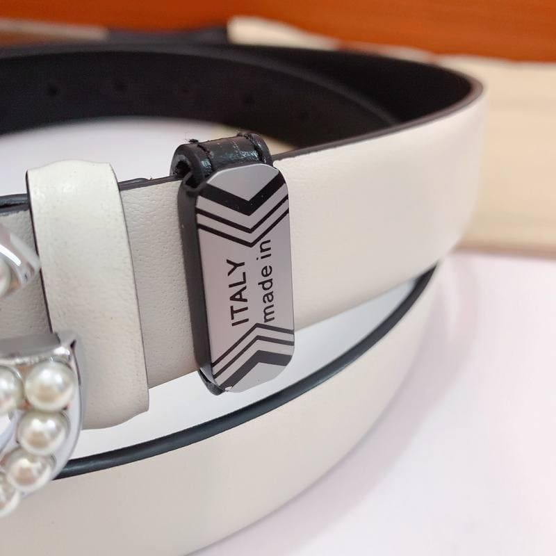 Dolce Gabbana Calfskin belt with bejeweled DG logo 'White' | Banlieue91