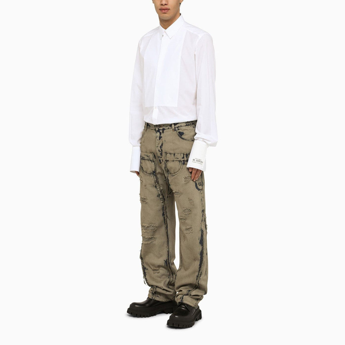 Dolce&Gabbana White Poplin Gold Tuxedo Shirt | Banlieue91