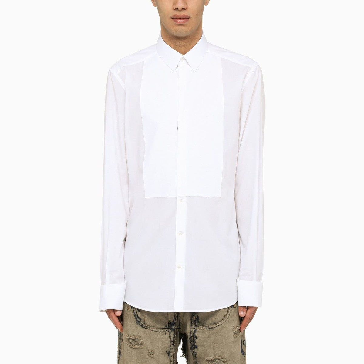 Dolce&Gabbana White Poplin Gold Tuxedo Shirt | Banlieue91