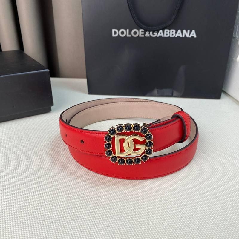 Dolce Gabbana Women Calfskin belt with bejeweled DG logo 'Red' | Banlieue91