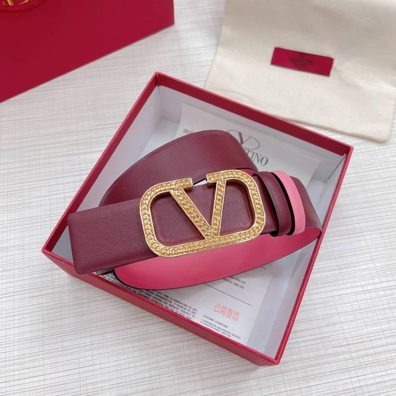 Valentino V logo Hammered Buckle Reversible Wide Signature Belt 'Red/Pink' - Banlieue91