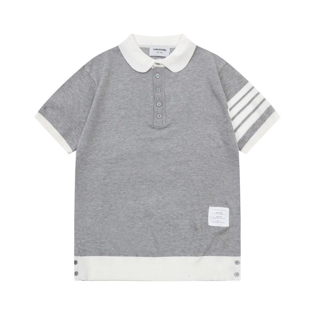 Thom Browne Grey & White T-Shirt with Collar - Banlieue91