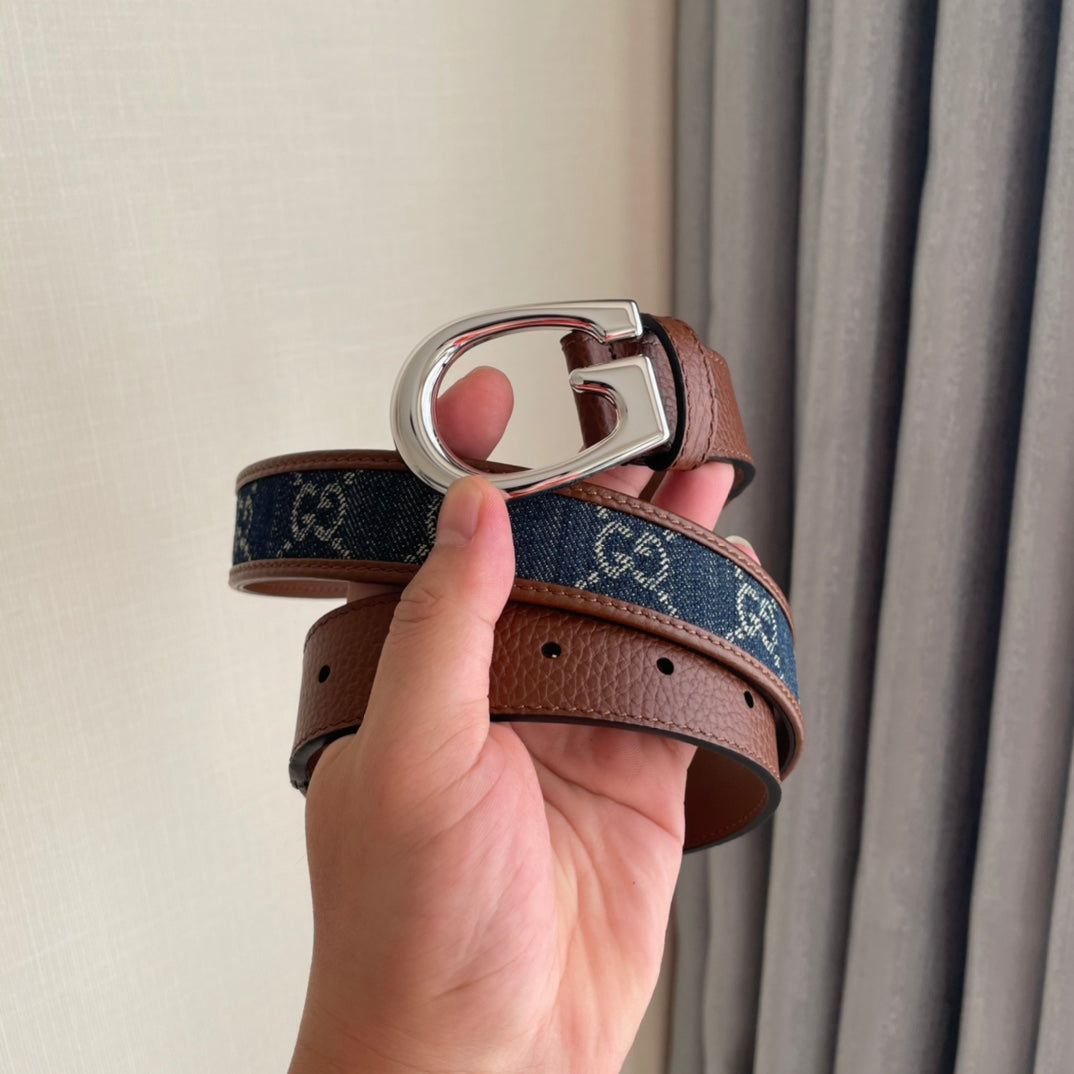 GUCCI Embellished coated-canvas and leather belt 'Brown/Blue' - Banlieue91