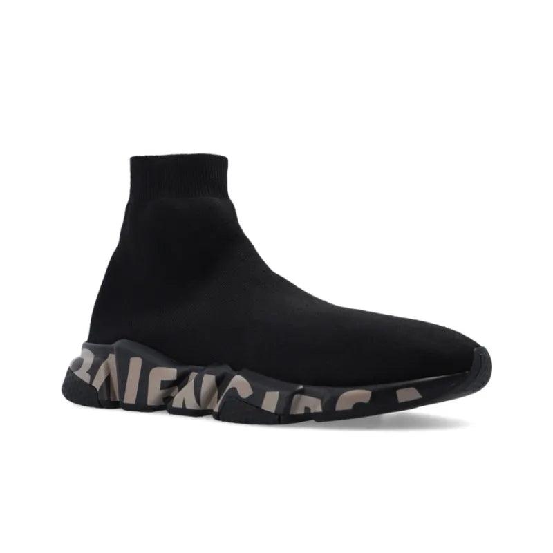 Balenciaga Speed Graffiti Trainers Black Dark Beige - Banlieue91 -