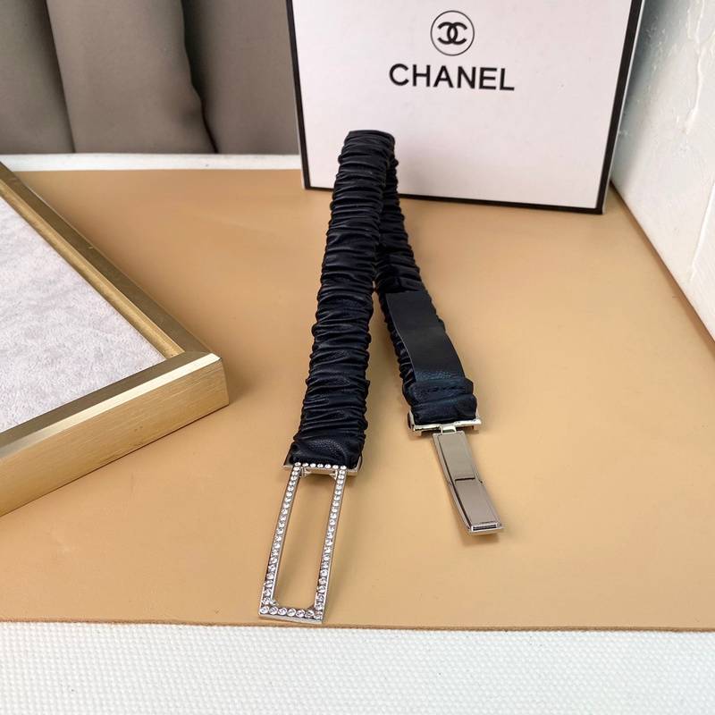 Chanel Logo Buckle Elastic Belt Leather with Metal and Crystals 'Black' - Banlieue91