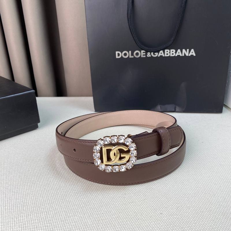 Dolce Gabbana Women Calfskin belt with bejeweled DG logo 'Beige' - Banlieue91