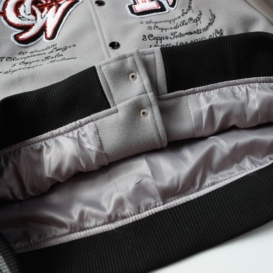 AC Milan Off-White Gray Varsity Wool Jacket - Banlieue91 -