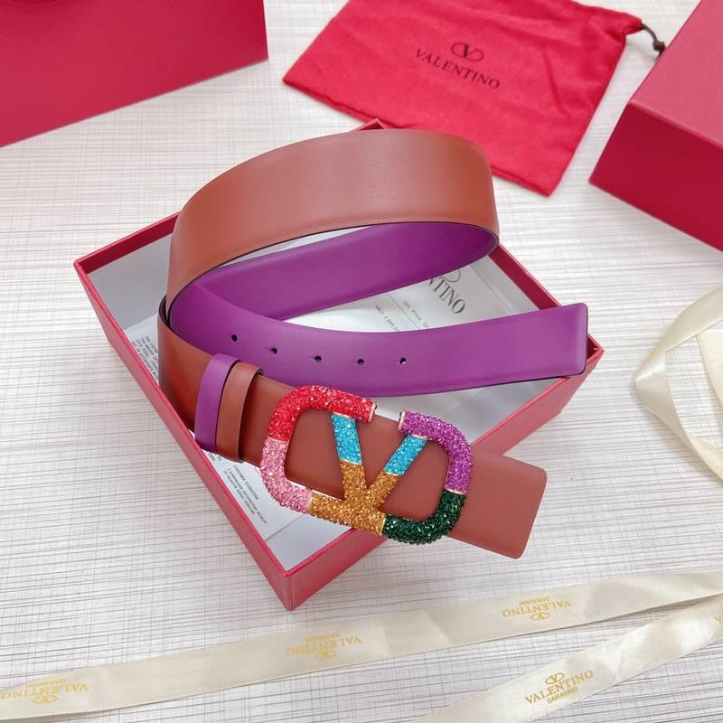 VALENTINO GARAVANI V logo Rainbow Reversible Leather Belt 'Brown/Purple' - Banlieue91