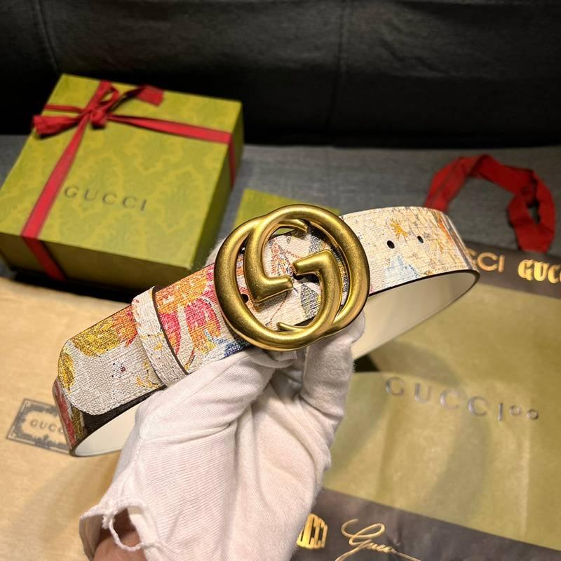 Gucci Guccissima Leather Floral Print Double Gold G Buckle Woman Belt 'Multicolor' - Banlieue91