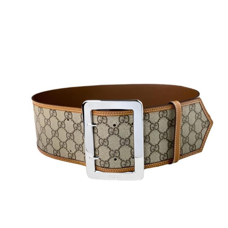 GUCCI Embellished coated-canvas and leather Women belt 'Beige' - Banlieue91