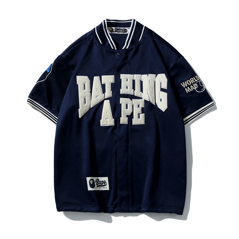 BATHNIG APE Men's BASEBALL JERSEY SHIRT Navy / Ivory / White - Banlieue91