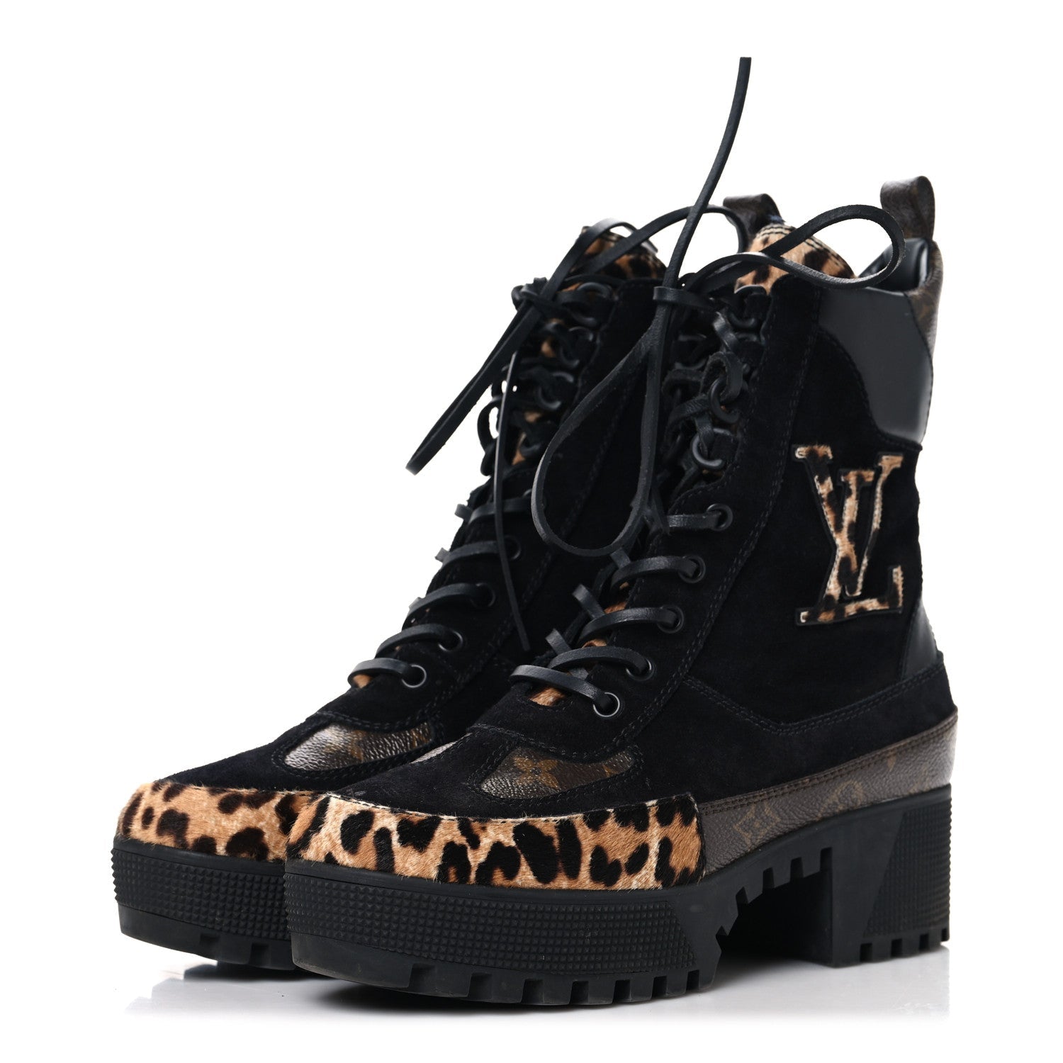 Louis Vuitton Laureate Platform Desert Boots showcasing vintage-inspired jacquard textile with suede calf leather trim and treaded platform outsole.