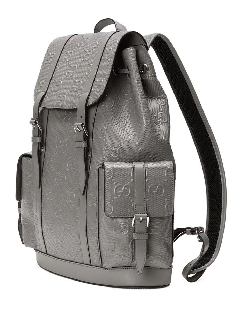 Gucci Calfskin GG Tennis Embossed Double Buckle Backpack