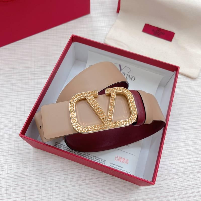 Valentino V logo Hammered Buckle Reversible Wide Signature Belt 'Beige/Red' - Banlieue91