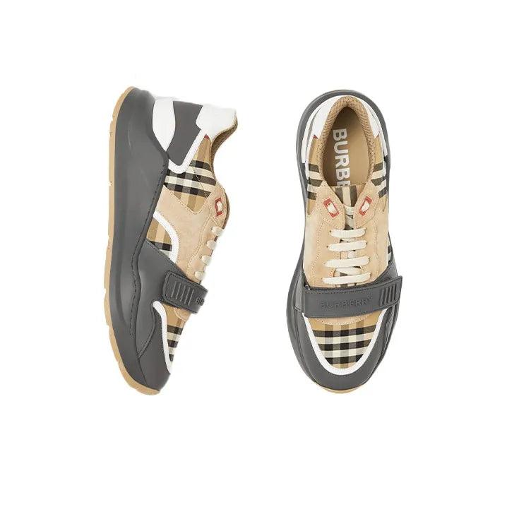 Burberry Ramsey Vintage Check Suede Leather Sneakers Grey Archive Beige - Banlieue91 -