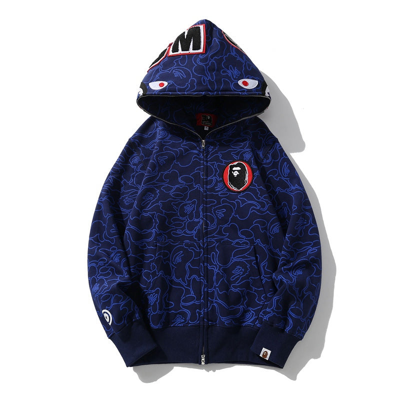 BAPE Line Camo Shark Full Zip Hoodie A Bathing Ape 'Navy' - Banlieue91