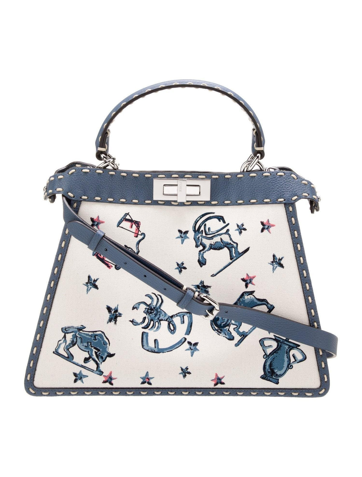 Fendi Cream Leather Astrology Embroidered Canvas Mini Peekaboo Top Handle | Banlieue91