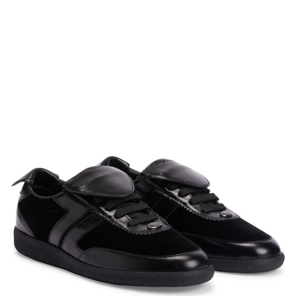 Giuseppe Zanotti League Men's Low-Top Sneakers in Leather & Velvet with Rubber Sole | Banlieue91