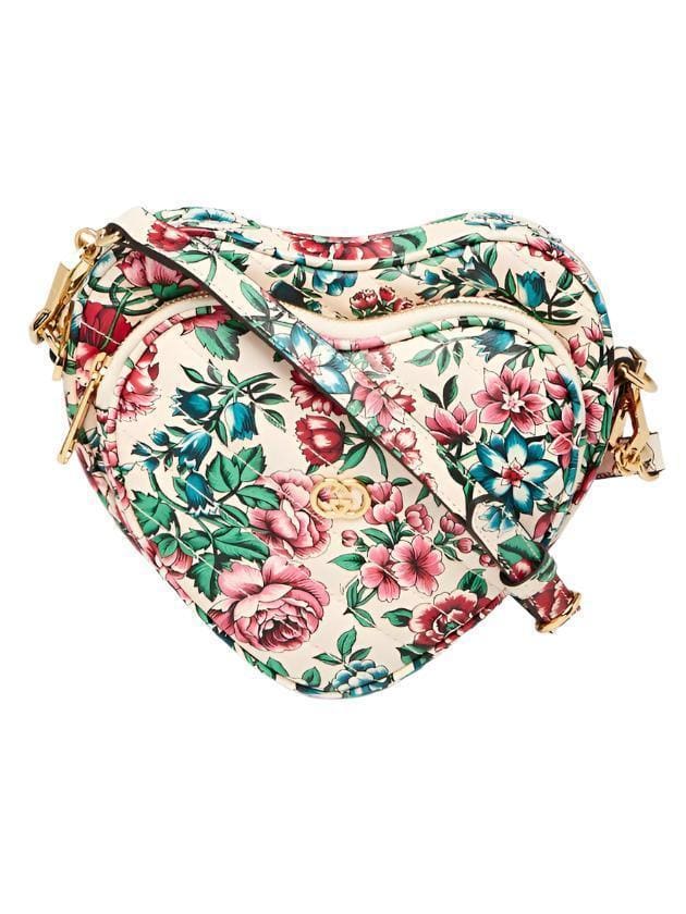 Gucci Brit Roses Print Quilted Leather Interlocking G Mini Heart Crossbody Bag | Banlieue91