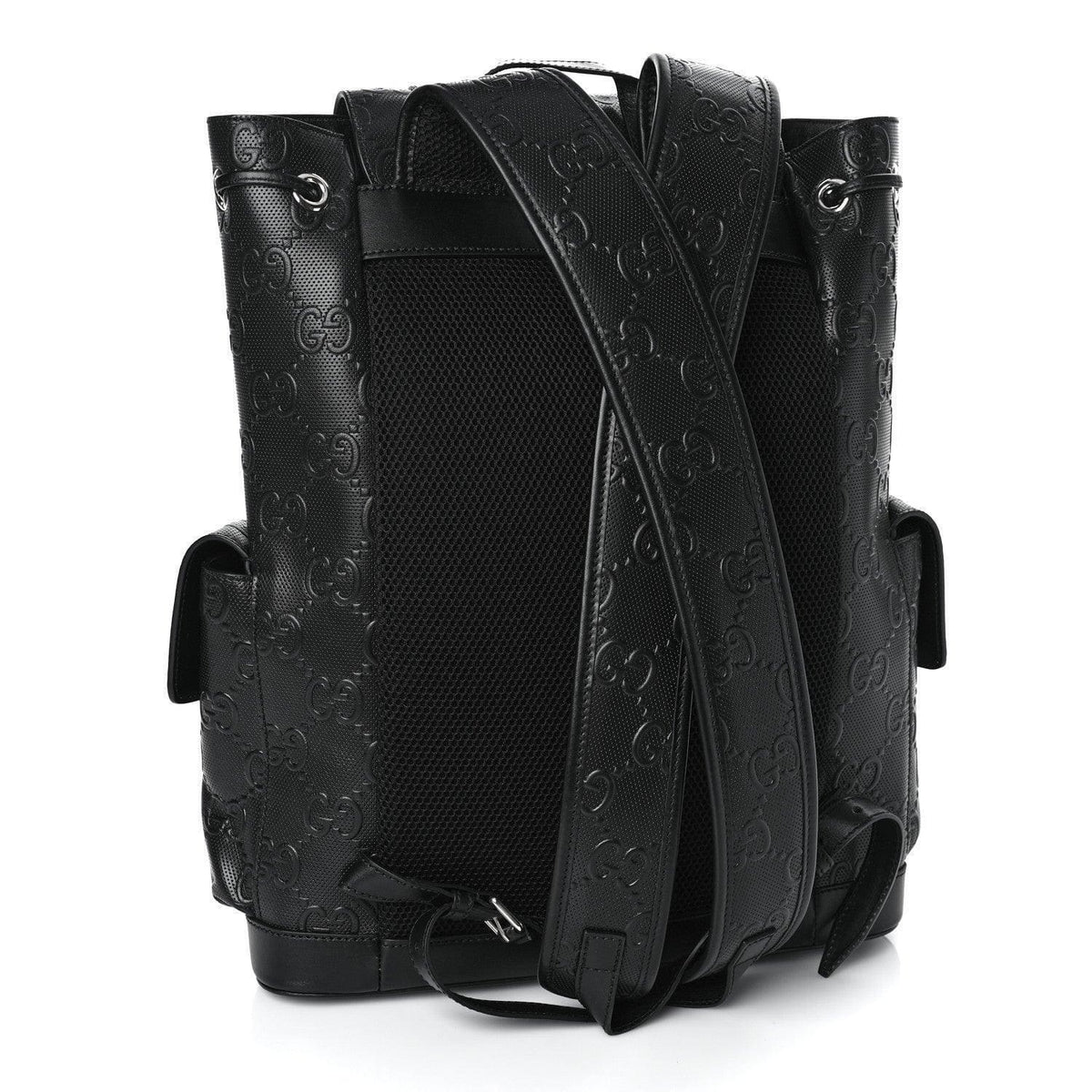 Gucci Calfskin GG Tennis Embossed Double Buckle Backpack Black | Banlieue91