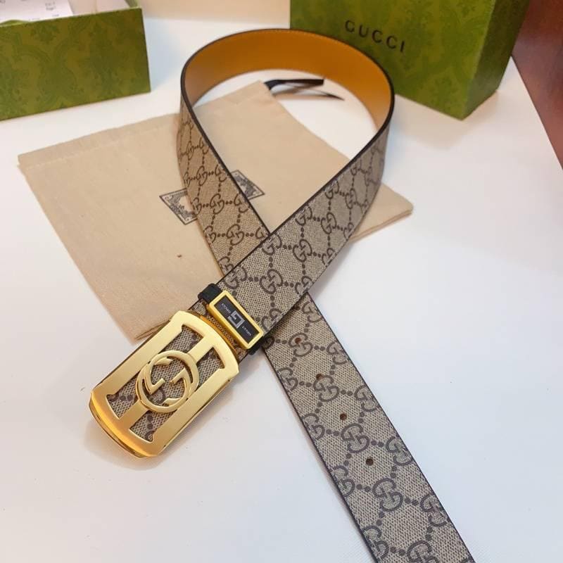 GUCCI Embellished coated-canvas and leather belt 'Beige' | Banlieue91