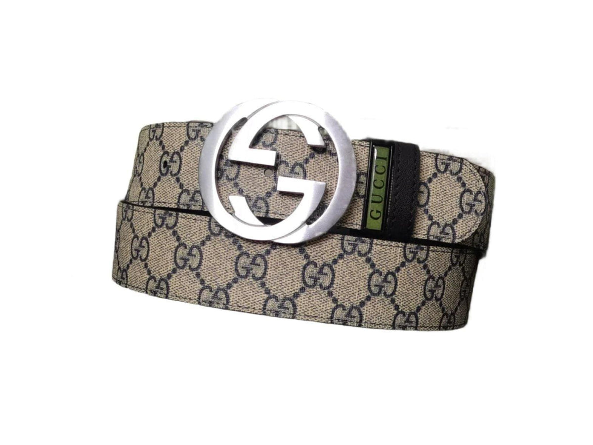 GUCCI Embellished coated-canvas and leather belt 'Beige' | Banlieue91