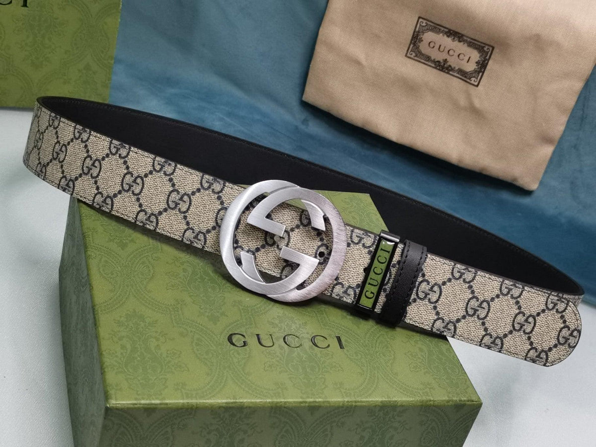 GUCCI Embellished coated-canvas and leather belt 'Beige' | Banlieue91
