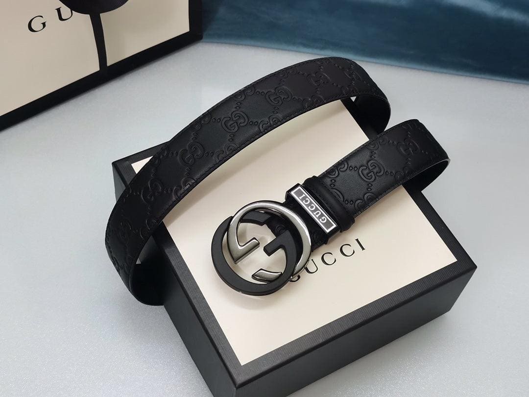 GUCCI Embellished coated-canvas and leather belt 'Black' | Banlieue91