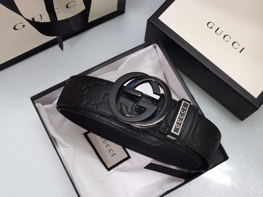 GUCCI Embellished coated-canvas and leather belt 'Black' | Banlieue91