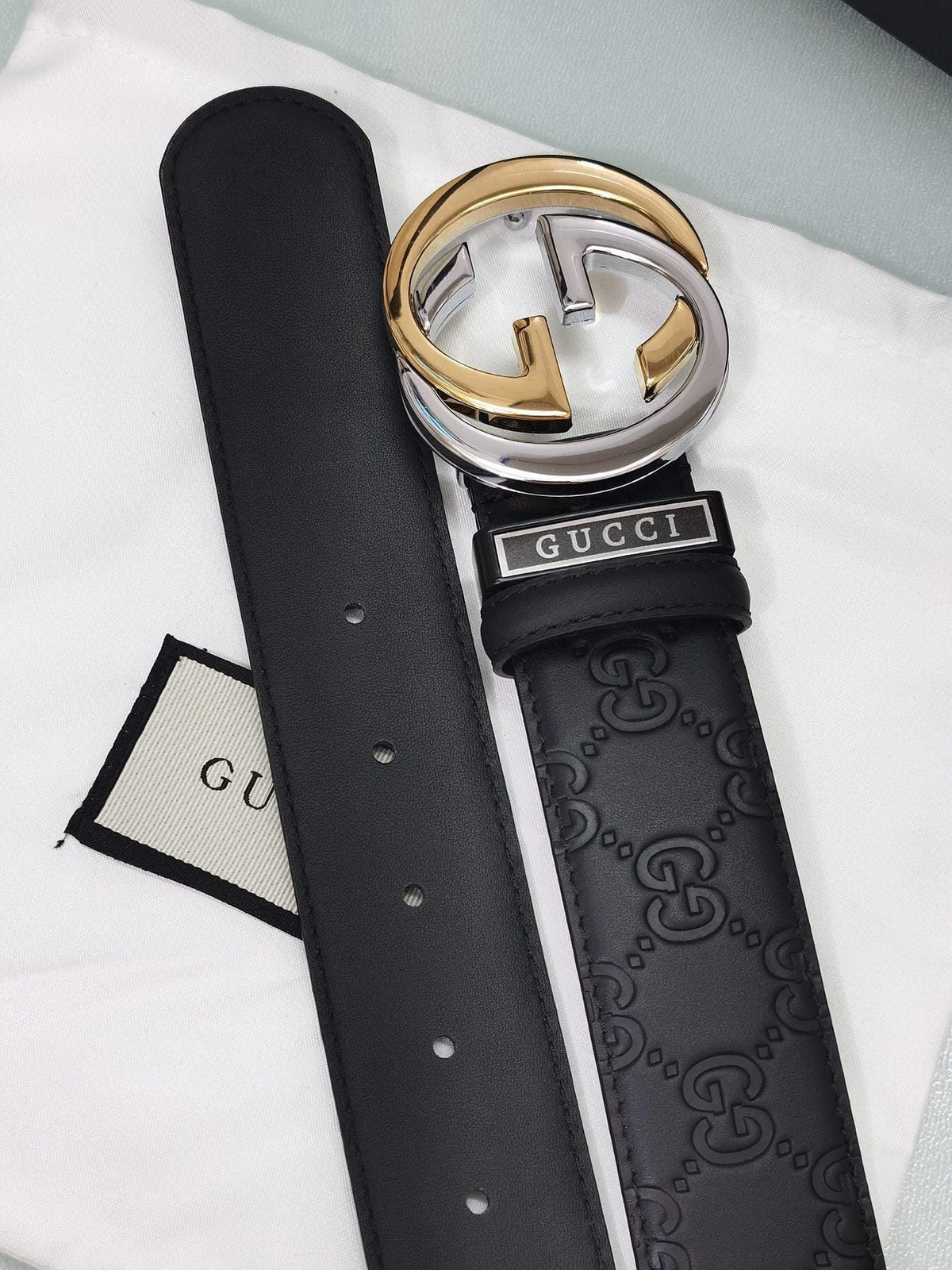 GUCCI Embellished coated-canvas and leather belt 'Black' | Banlieue91