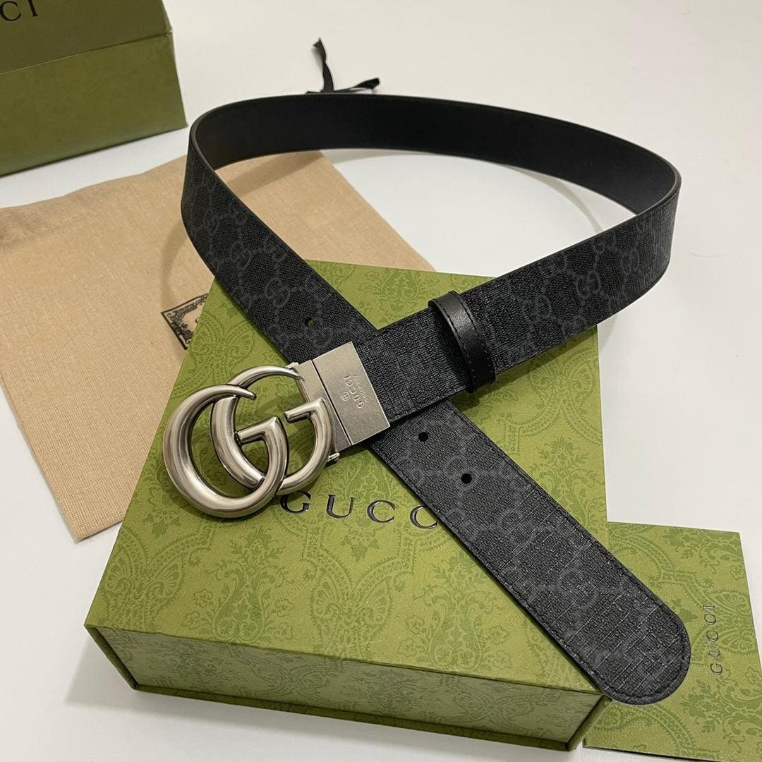GUCCI Embellished coated-canvas and leather belt 'Black' | Banlieue91