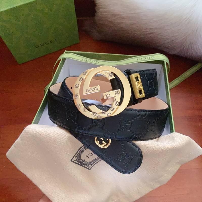 GUCCI Embellished coated-canvas and leather belt 'Black' | Banlieue91