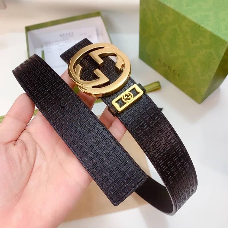 GUCCI Embellished coated-canvas and leather belt 'Black' | Banlieue91