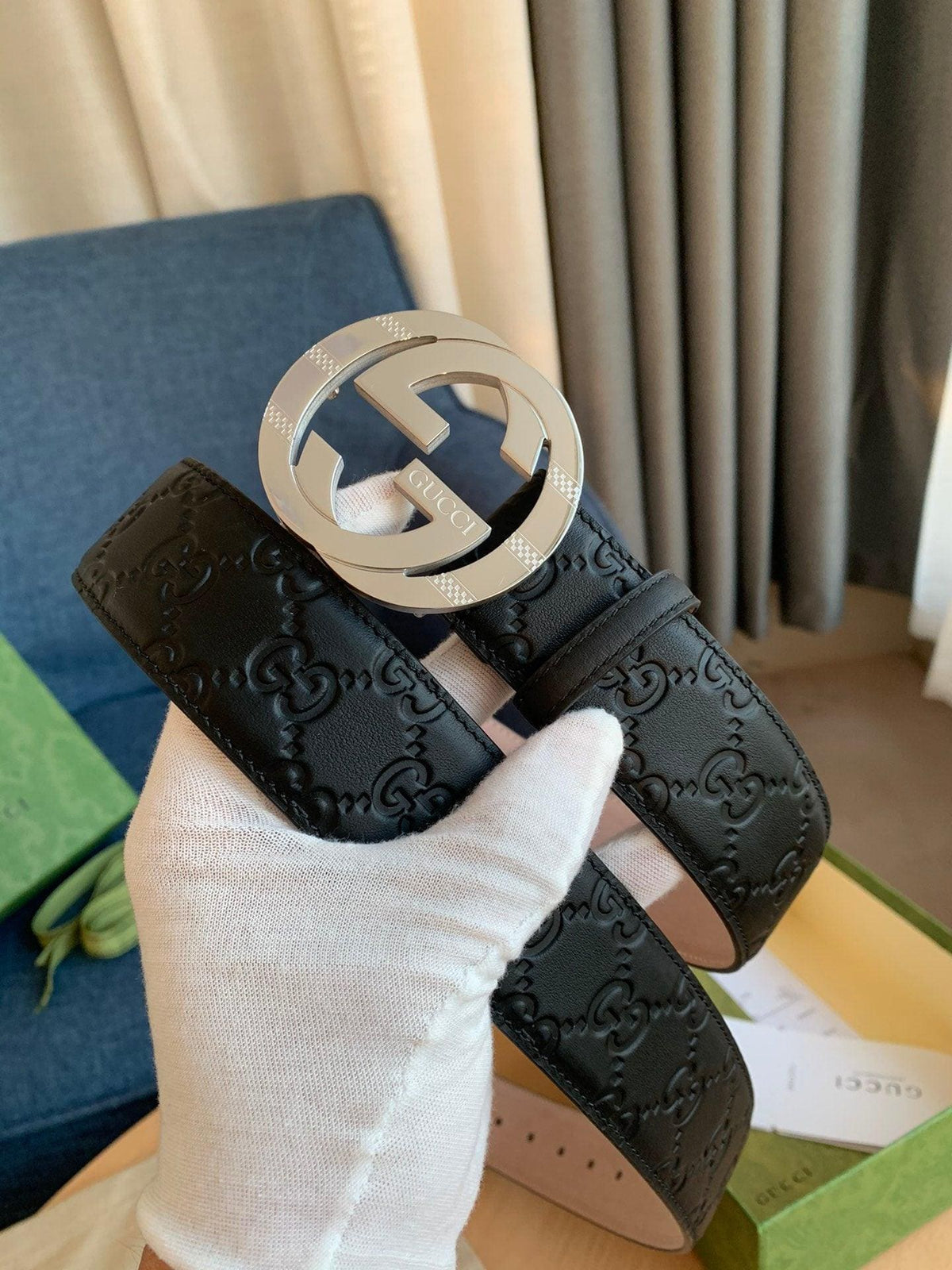GUCCI Embellished coated-canvas and leather belt 'Black' | Banlieue91