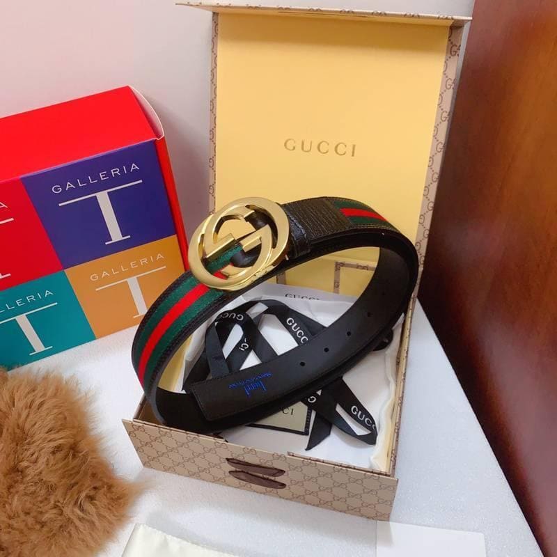 GUCCI Embellished coated-canvas and leather belt 'Black/Green/Red' | Banlieue91