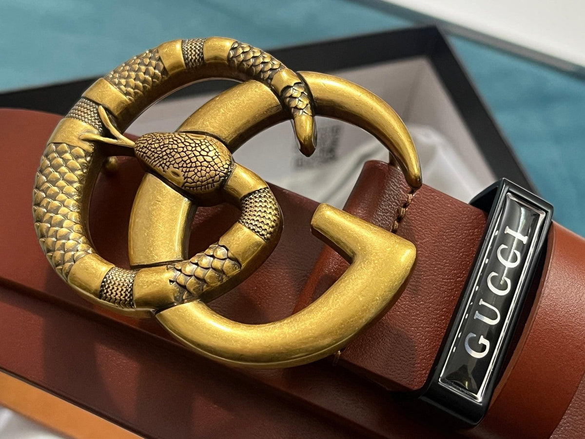 GUCCI Embellished coated-canvas and leather belt 'Brown' | Banlieue91