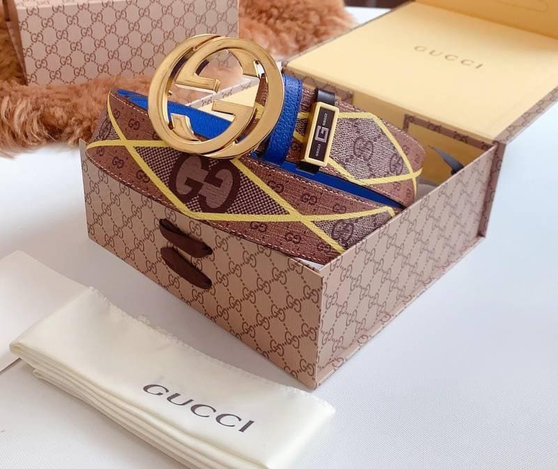 GUCCI Embellished coated-canvas and leather belt 'Brown' | Banlieue91