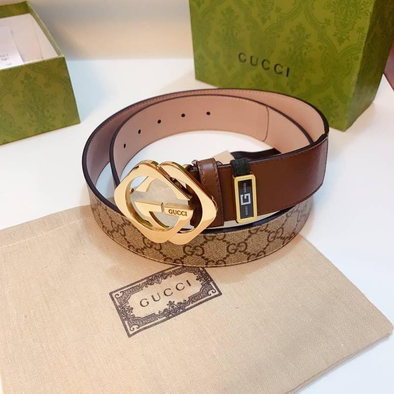 GUCCI Embellished coated-canvas and leather belt 'Brown' | Banlieue91