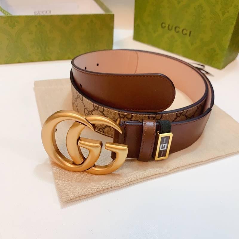 GUCCI Embellished coated-canvas and leather belt 'Brown' | Banlieue91