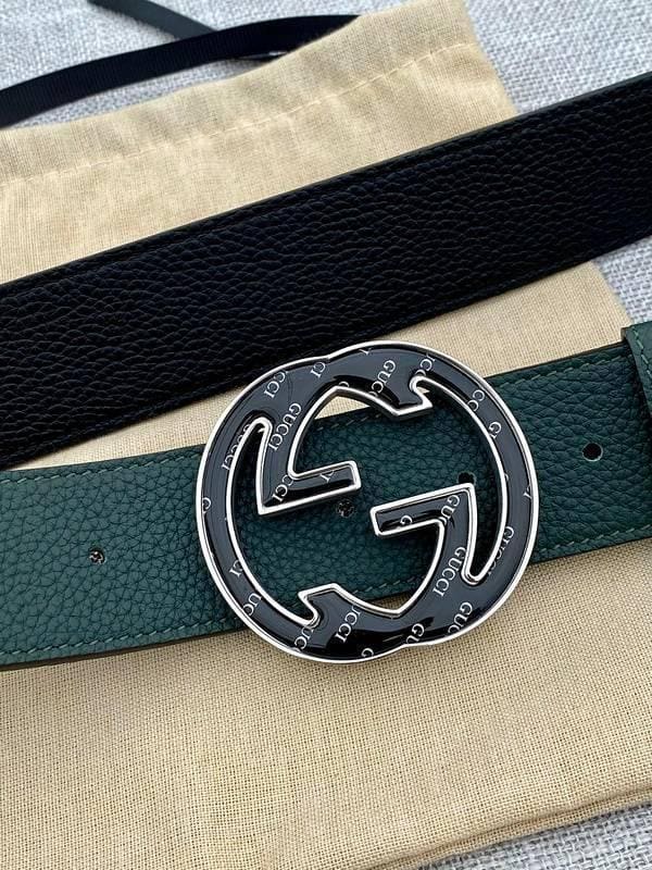 GUCCI Embellished coated-canvas and leather belt 'Green' | Banlieue91