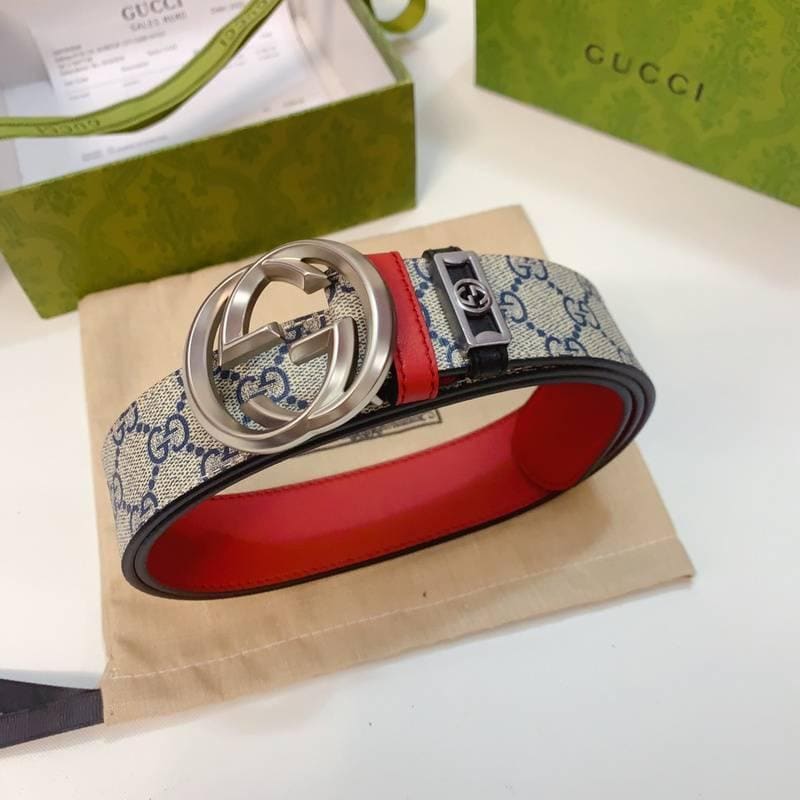 GUCCI Embellished coated-canvas and leather belt 'Grey' | Banlieue91