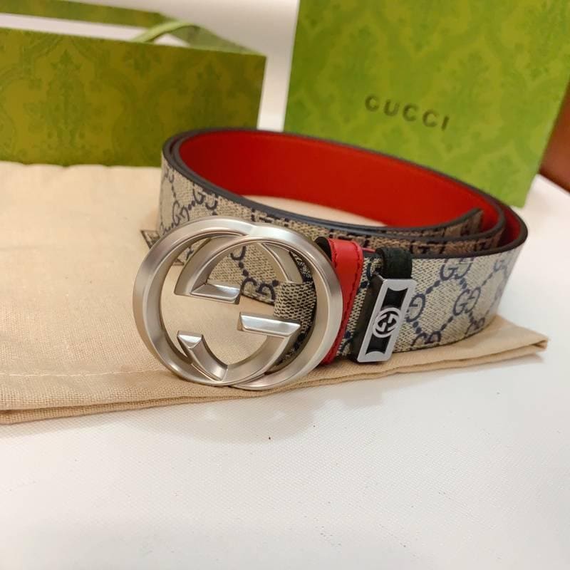 GUCCI Embellished coated-canvas and leather belt 'Grey' | Banlieue91