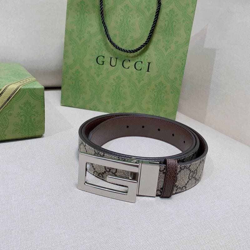GUCCI Embellished coated-canvas and leather belt 'Grey' | Banlieue91