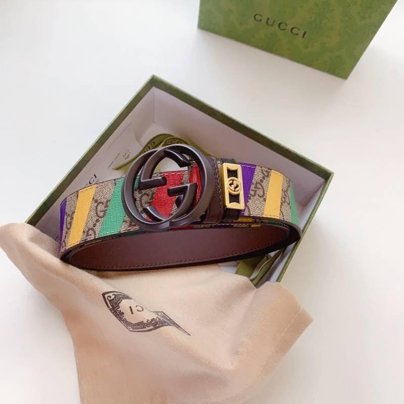 GUCCI Embellished coated-canvas and leather belt 'Multicolor' | Banlieue91