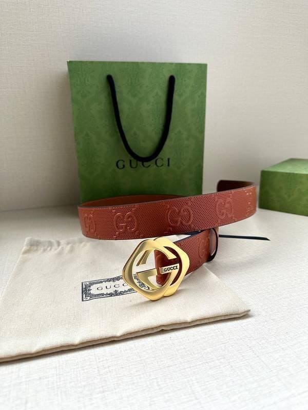 GUCCI Embellished coated-canvas and leather belt 'Red' | Banlieue91